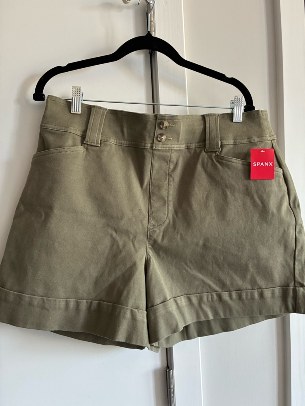 SPANX Olive Green High-Rise Utility Shorts
